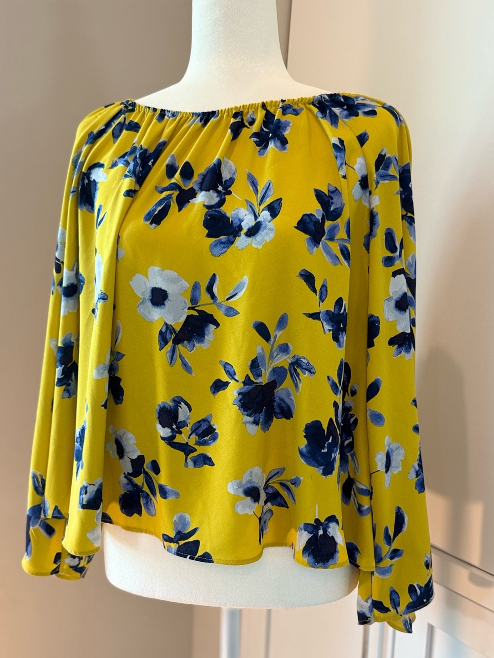 Elizabeth and James Yellow Floral Blouson Off-Shoulder Tunic